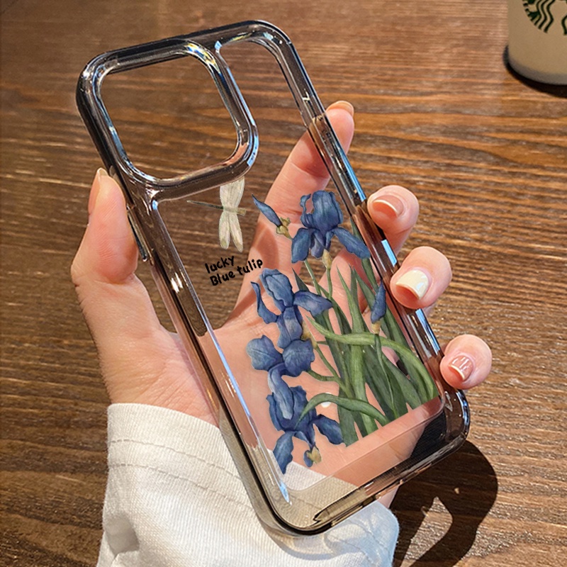 Casing Bunga Biru Keberuntungan Untuk IPhone Kompatibel6 7 8 6Plus 7Plus 8Plus 11 14 Pro Max X XS XR 11 12 13 14 Pro Max SE 2020 2022 Plating Electroplated Buttons Shockproof Cover