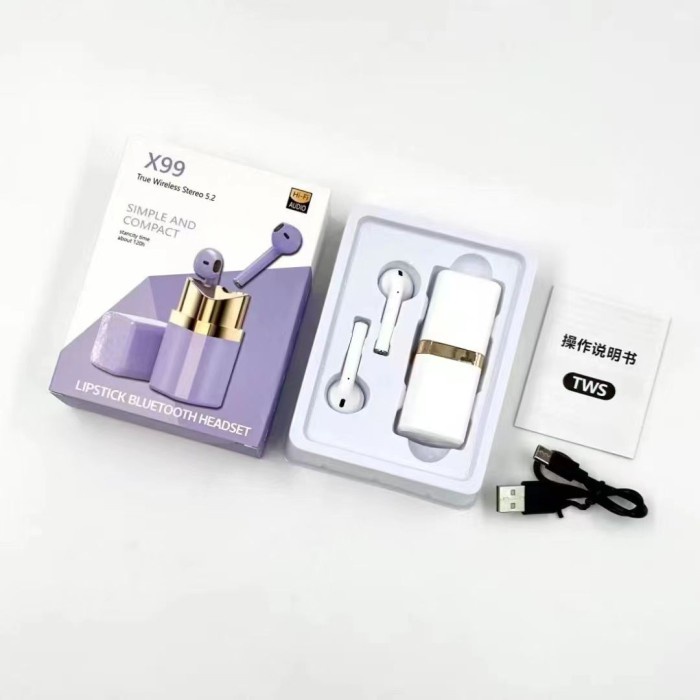 TWS X99 LIPSTICK Bluetooth5.2 Headset Wireless Earbud Wanita Nirkabel Touch Control