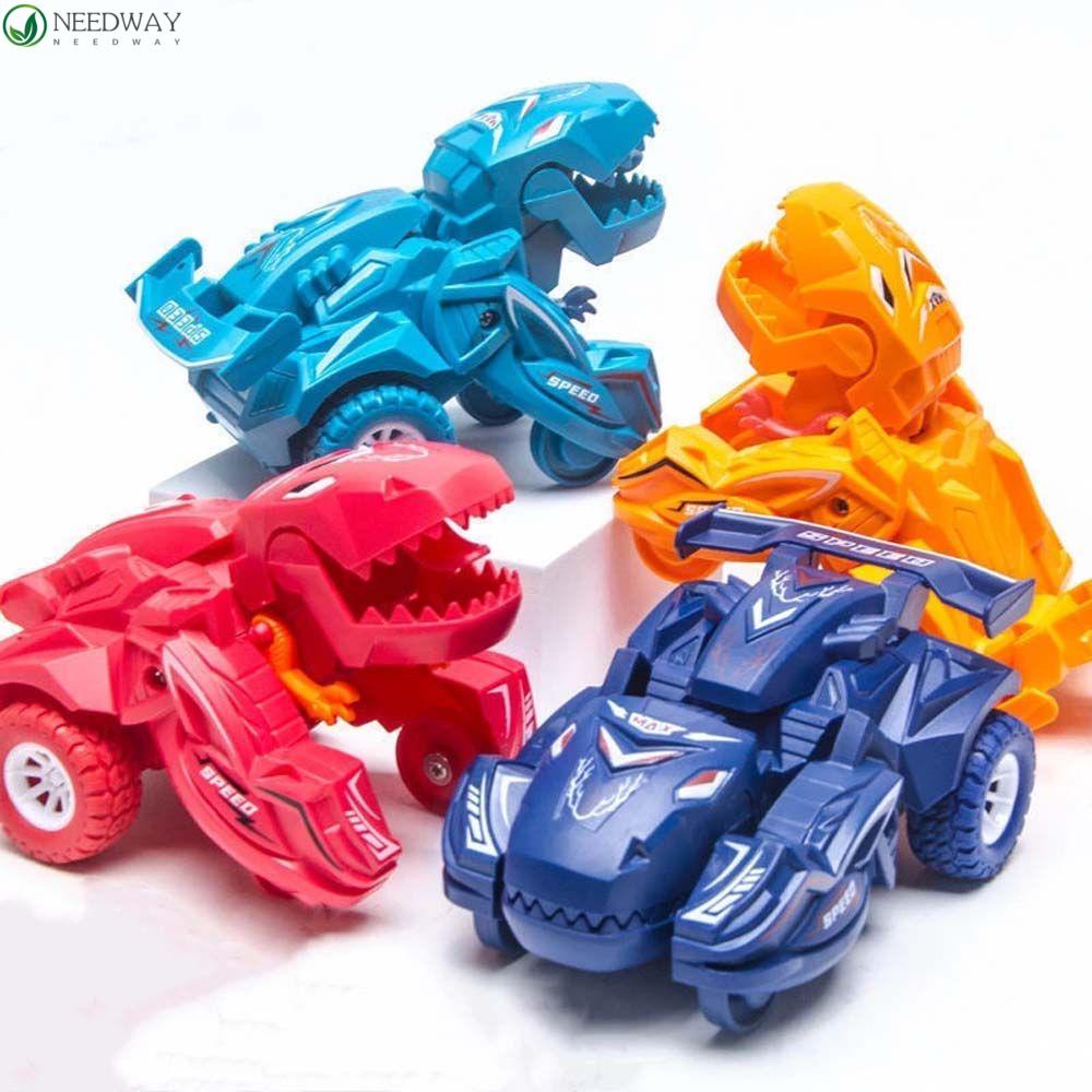 Needway Dinosaurus Deformasi Mobil Anak Anak Otomatis Transform Mainan Pull Back Car Inertial Sliding Dino Car Hadiah Mainan Mobil Robot Dinosaurus