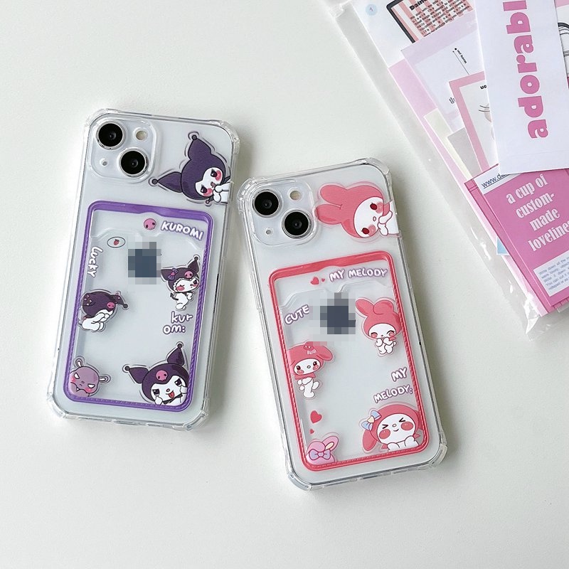 Card Case Cute Melody Kuromi Soft Case HP iP iPhone 14 13 12 11 Pro X XS XR Max 7 8 + Plus Girl Woman FTD Casing Apple