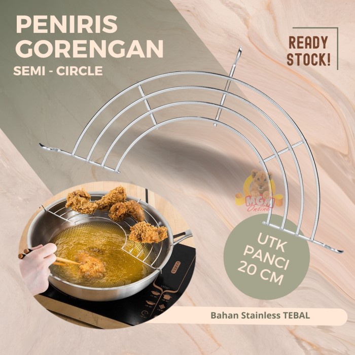 peniris panci 20cm saringan gorengan HALF CIRCLE stainless TEBAL