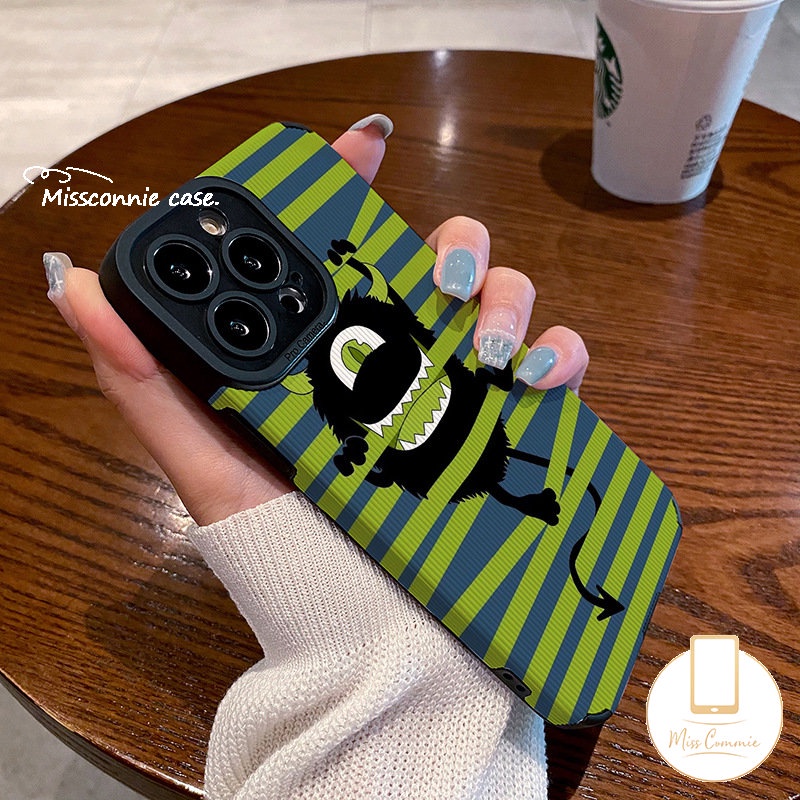 IPHONE Case Shockproof Monster Kecil Lucu Gaya Korea Kompatibel Untuk Iphone12 11 13 14 Pro MAX XR 7 8 Plus X XS MAX 7Plus Lovely Monster University Leather Texture Cover