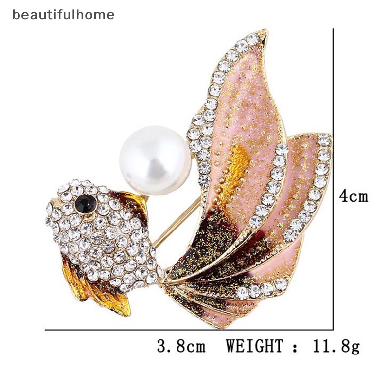 {beautifulhome} 1pc Kristal Berlian Imitasi Ikan Mas Bros Wanita Brooch Pin Aksesoris Pakaian.