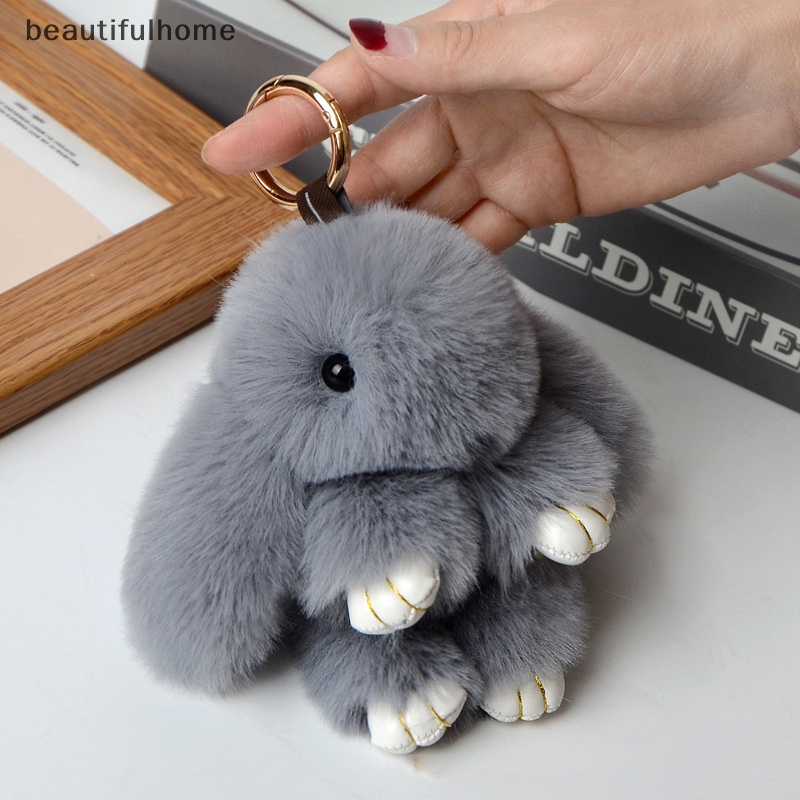 {Cantikrumah} Rabbit Keychain Ring Fluffy Bulu Asli Pompon Bunny Trinket Key Chain Charm Cute Key Ring On Bag Car Key Pendant.