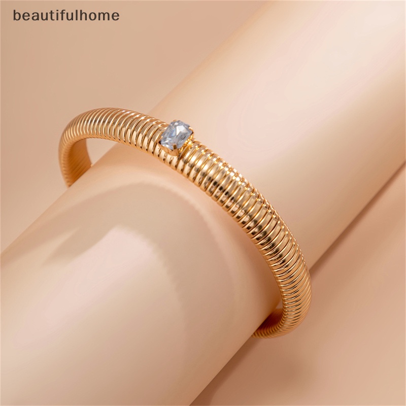 {beautifulhome} Punk Rantai Ular Spiral Twist Bracelets Cubic Zirconia Bangle Wanita Fashion Perhiasan.