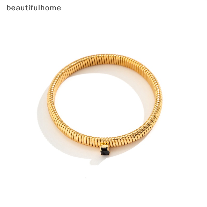 {beautifulhome} Punk Rantai Ular Spiral Twist Bracelets Cubic Zirconia Bangle Wanita Fashion Perhiasan.