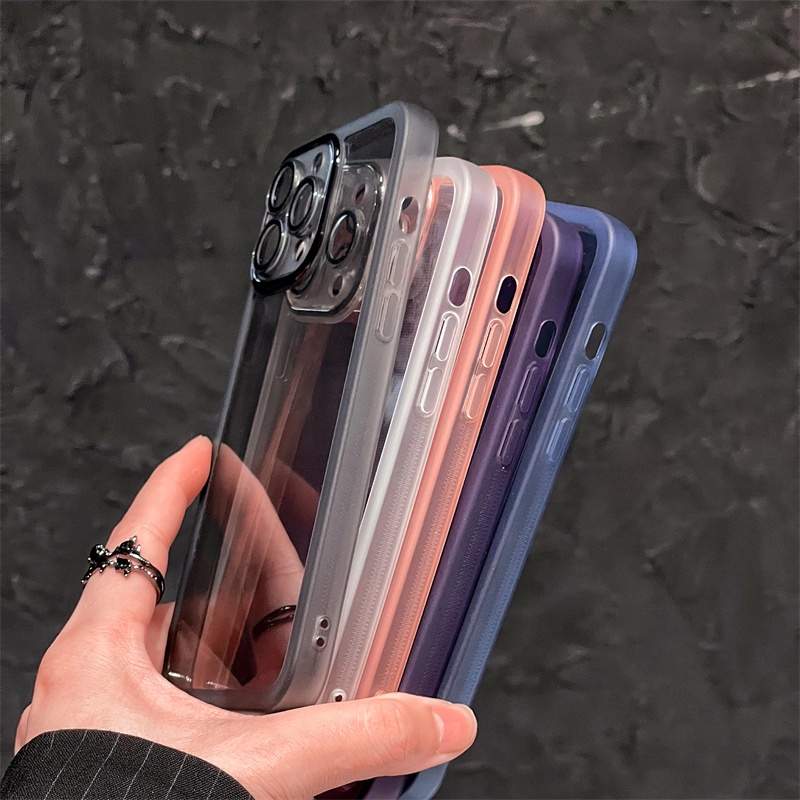 IPHONE Fashion Casing Ponsel Transparan Sederhana Untuk Iphone11 13 12 14 Pro Max12 13 Pro 14 plus Perlindungan Lensa Tepi Lurus Shockproof Cover