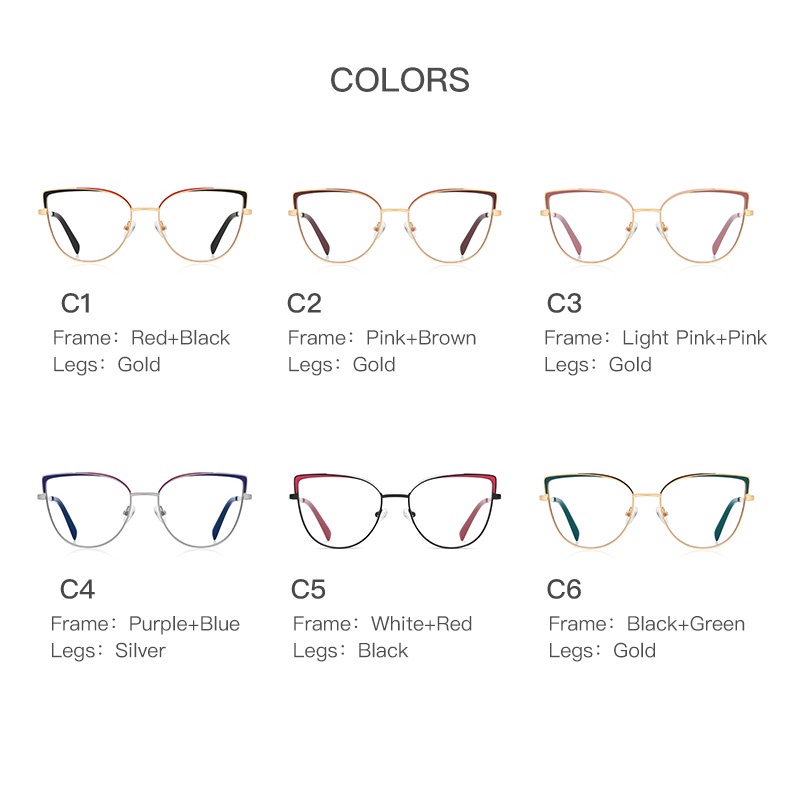 (YUZHU) Ins Gaya Cat Eye Metal Eyeglasses Pribadi Mode Musim Semi Kuil Anti Cahaya Biru Eyeglasses Female