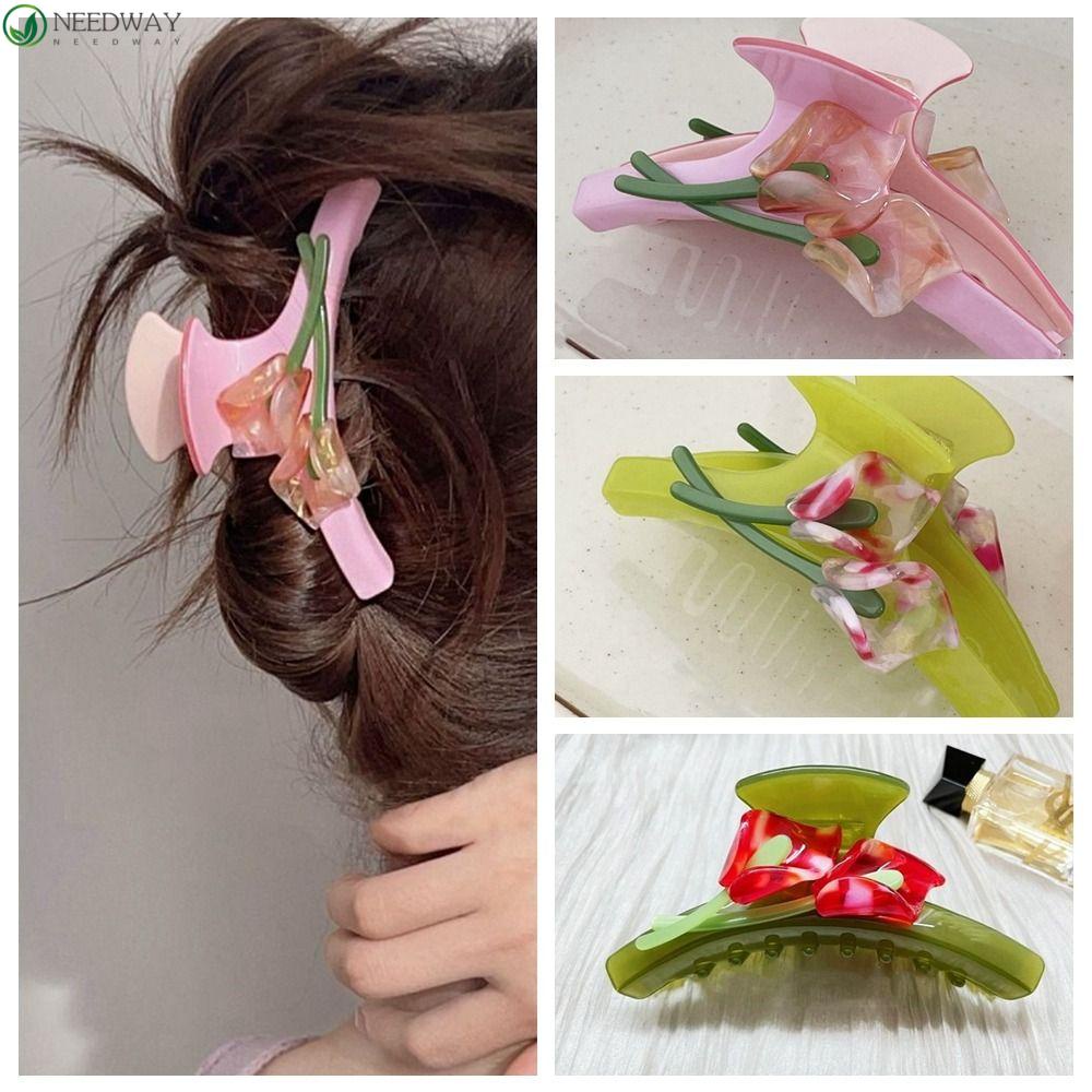 Needway Flower Hair Claw Lucu Personalized Acetic Acid Ponytail Holder Jepit Rambut Klip Hiu Asetat Untuk Wanita