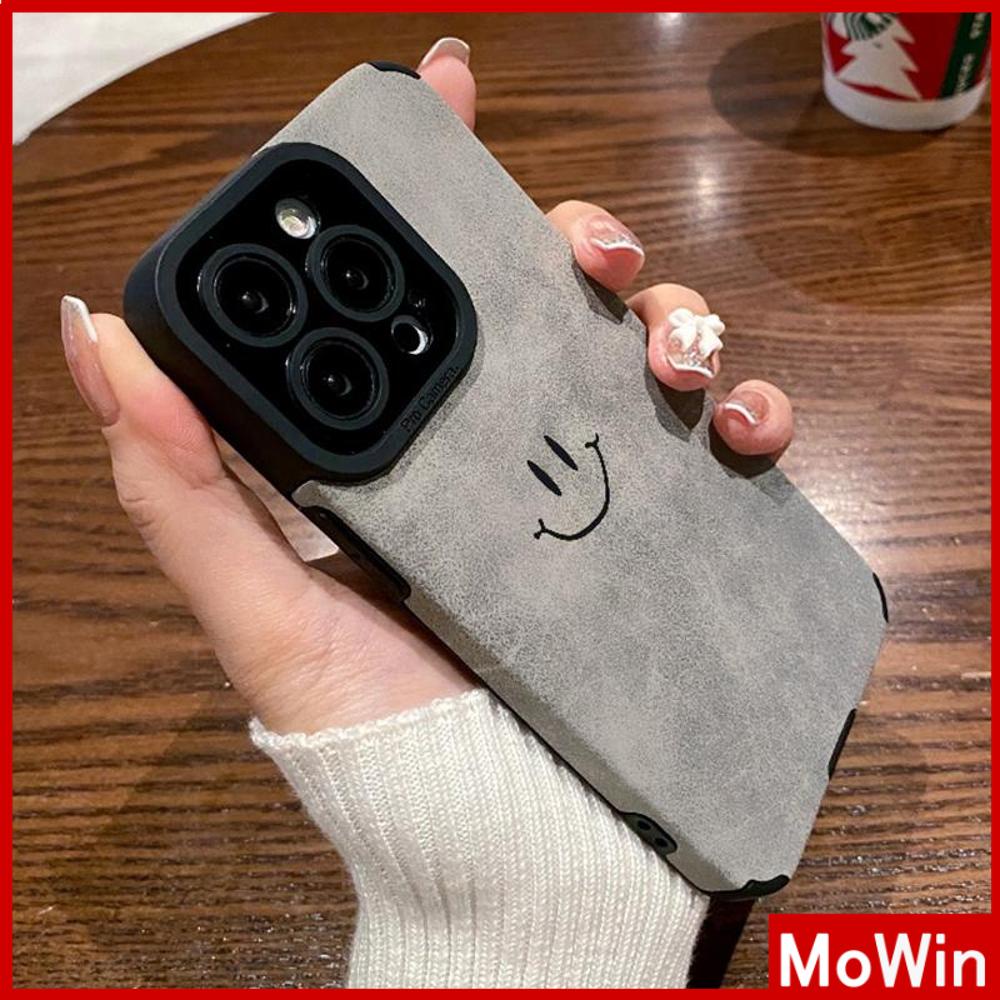 Case iPhone 14 Pro Max iPhone Case Kulit Abu-abu Pupil Patch Suede Tahan Guncangan Kamera Case Simple Smile Emoji Kompatibel dengan iPhone 13 Pro max 12 Pro Max 11 xr xs max 7Plus 8Plus