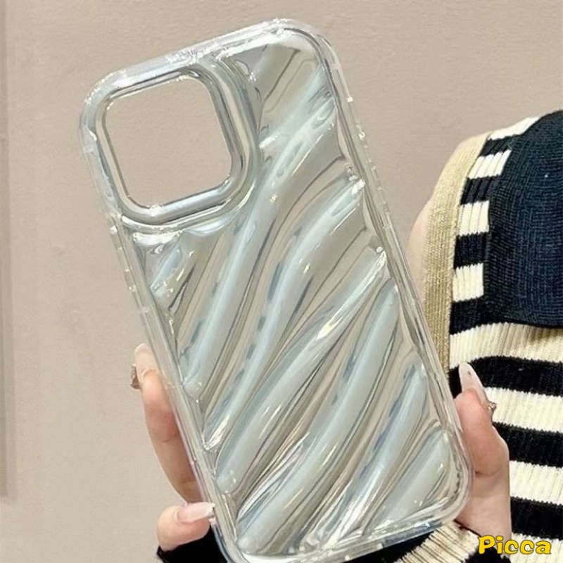 IPHONE Kartu Laser Mewah Kreatif 3D Stereo Motif Bergelombang Casing Ponsel Kompatibel Untuk Iphone11 12 13 14 Pro MAX 7Plus XR X XS Max6 8 6S 7Plus SE 2020simple Mempesona Soft Cover