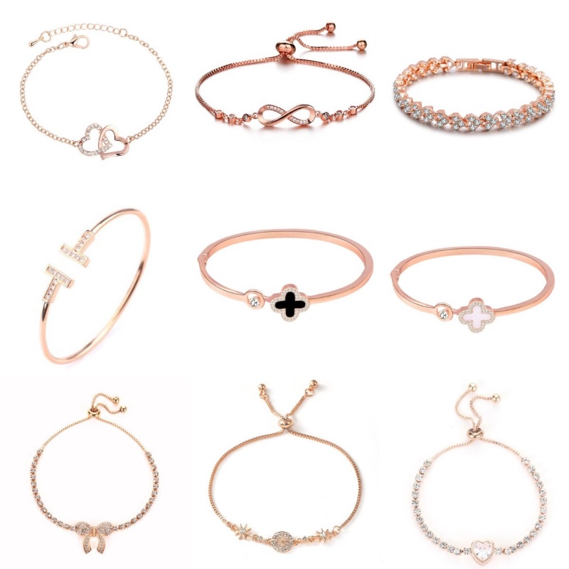 Versi Korea Dari Berbagai S925 Perak 8-karakter Cycle Symbol Four-leaf Clover Bracelet Wanita Berlian Ringan Gaya Mewah Gelang Wanita Yang Dapat Disesuaikan Grosir