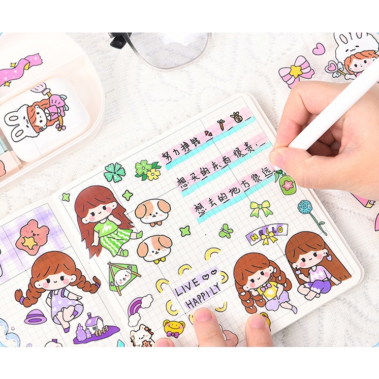 Ellie Stiker Korea Isi 100 Pcs Sticker Deco Aesthetic / Bujo /Scrapbook Momo Girl Sticker Tumbler / Binder / Case Hp / Diary / Diy