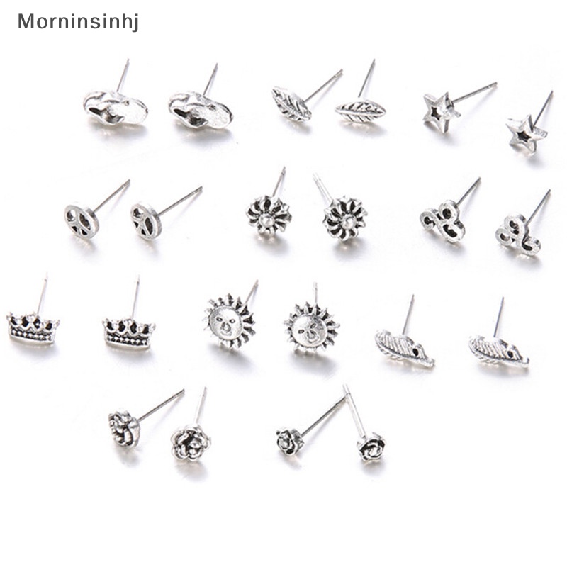 Mornin 11pasang /Set Bohemian Simple Silver Ear Stud Earrings Wanita Perhiasan Anting id