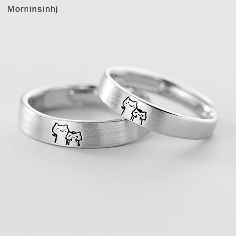 Mornin New Fashion1Pasang Kitten Couple Rings Cute Sliver Cat Open Rings Untuk Wanita Pria Cincin Jari Yang Dapat Disesuaikan Desainer Perhiasan Hadiah id