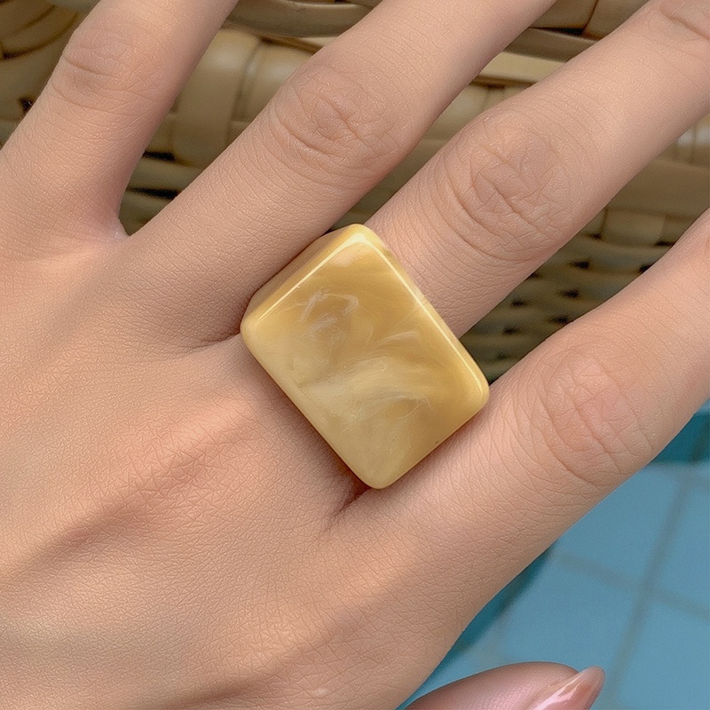 Korea Fashion Vintage Sederhana Resin Tebal Bulat Cincin Baru Untuk Wanita Gadis Aksesoris Perhiasan Boho