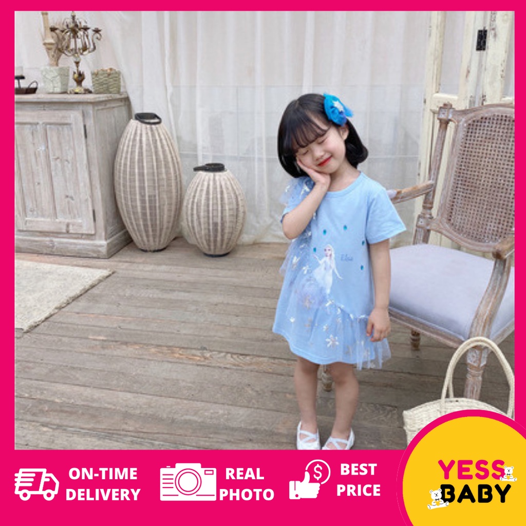 YESSBABY ELSA Dress Anak Perempuan Lengan Pendek T-Shirt Dress Baju Kaos anak cewek usia 1-9 tahun