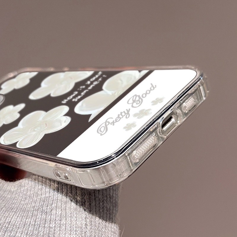 IPHONE Casing Ponsel Cermin Bunga Putih Elegan Kompatibel Untuk Iphone11 12 13 14 12Pro 13Pro 14Pro Pro Max XR X XS Max Electroplating Tombol Perlindungan Mirror Cover
