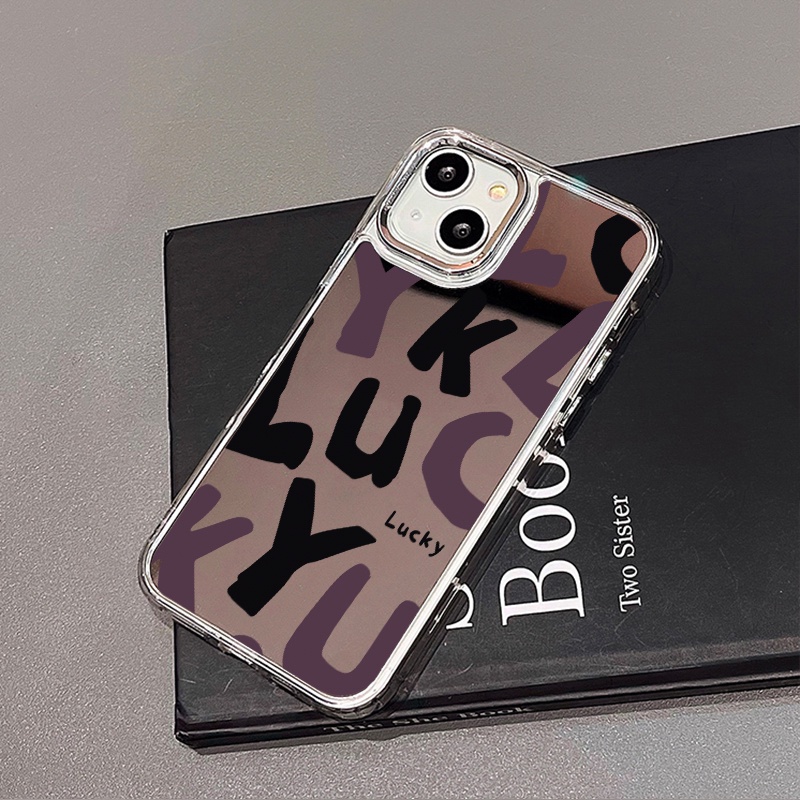 IPHONE Kata Keberuntungan Cermin Casing Ponsel Kompatibel Untuk Iphone11 12 13 14 12Pro 13Pro 14Pro Pro Max XR X XS Max Electroplating Tombol Perlindungan Mirror Cover