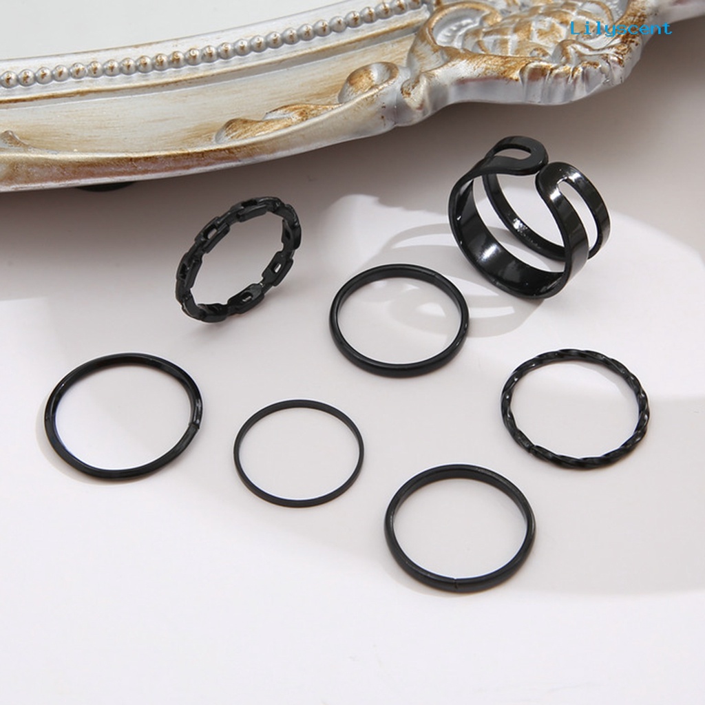 [LS]7 Pcs /Set Cincin Jari Lady Indah Rantai Sederhana Set Cincin Buku Jari Halus Untuk Hadiah