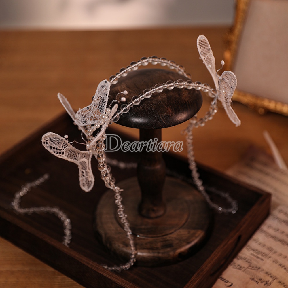 Hiasan Kepala Pengantin Kristal Rumbai Hairband Handmade Butterfly Lace Hairband Aksesoris Gaun Pernikahan Super Abadi Benang Utama Perhiasan