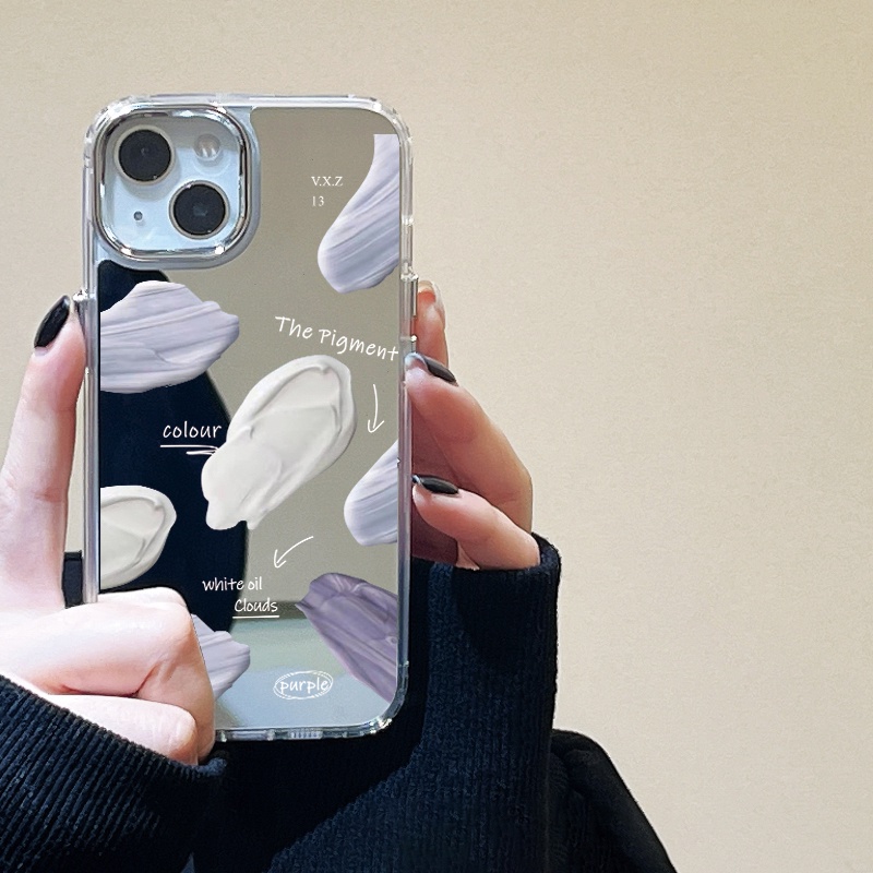 IPHONE Lukisan Cat Minyak Warna Cermin Ponsel Case Kompatibel Untuk Iphone11 12 13 14 12Pro 13Pro 14Pro Pro Max XR X XS Max Electroplating Tombol Perlindungan Mirror Cover