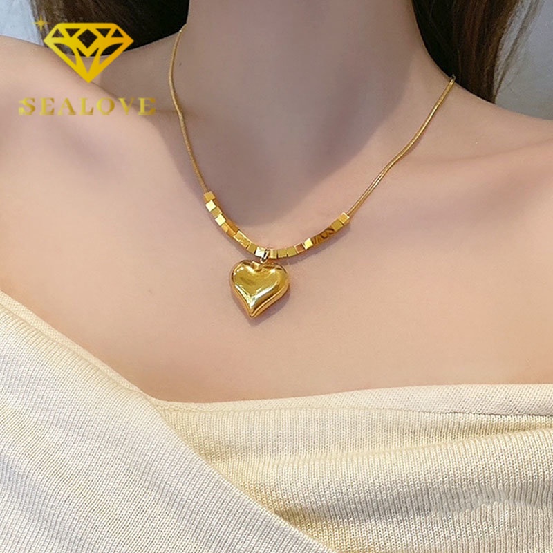 Kalung Titanium Wanita Hati Cantik Mewah Emas 18K Anti Karat Korea Fashion Aksesoris Wanita Perhiasan