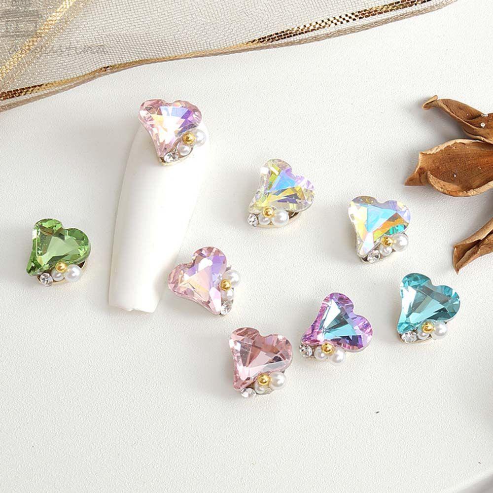 AUGUSTINA Agustina Bengkok Jantung Kuku Berlian Imitasi DIY Fashion 3D Pesona Kuku Bentuk Cinta Manicure Nail Art Ornamen Zirkon Nail Drills