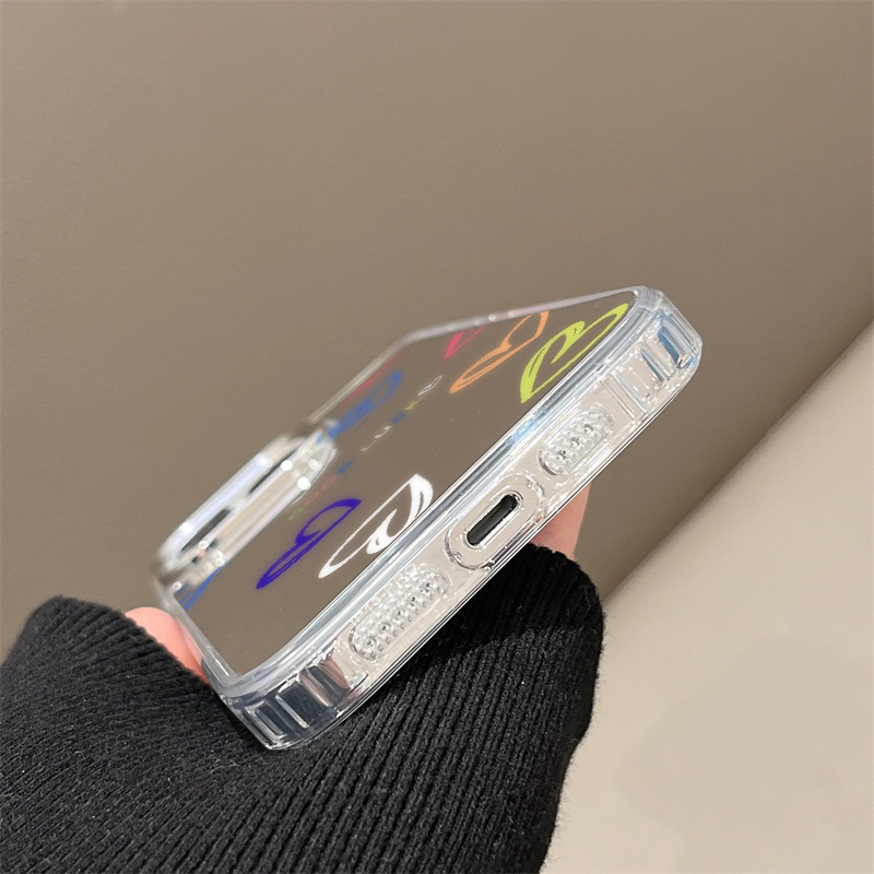 IPHONE Casing Ponsel Cermin Hati Warna-Warni Kompatibel Untuk Iphone11 12 13 14 12Pro 13Pro 14Pro Pro Max XR X XS Max Electroplating Tombol Perlindungan Mirror Cover