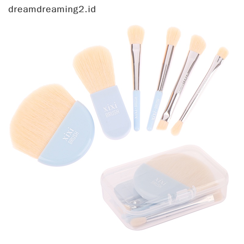 (drea) 6pcs Set Kuas Makeup Wanita Mini Travel Portable Brush Concealer Lembut Dengan Kotak //