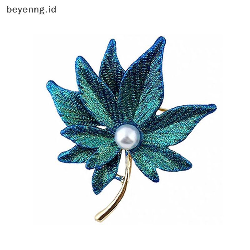 Beyen Pin Bros Daun Maple Kristal Dengan Mutiara Palsu Wanita Lapel Pin Gadis Dekorasi ID