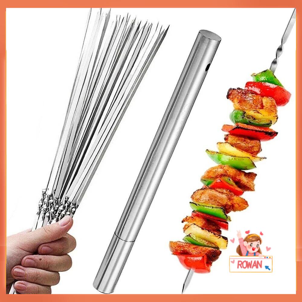 R-FLOWER Botol Penyimpanan Stainless Steel Garpu Datar Alat Gadget BBQ Camping Tusuk Sate Shish Kebab Holder