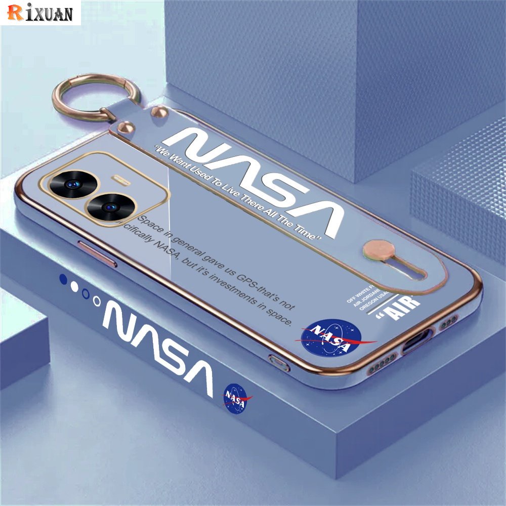 Casing NASA Vivo Y16 Y15s Y15A Y01 Y02 Y02s Y22 Y35 Y21A Y33S Y12S Y20s Y20i Y11 Y12 Y15 Y17 Y19 Y91C Tempat Gelang Tangan Motif Simple Mewah Plating Silicone Shockproof Case RIXUAN