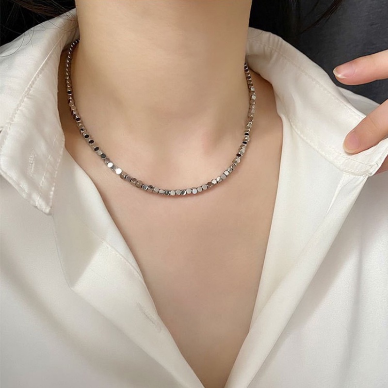 Gaya Baru Rusak Meja Perak Dua Titanium Steel Square Bead Necklace Manik-Manik Tangan Tidak Luntur