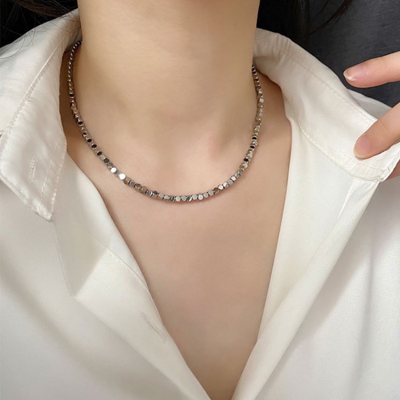 Gaya Baru Rusak Meja Perak Dua Titanium Steel Square Bead Necklace Manik-Manik Tangan Tidak Luntur