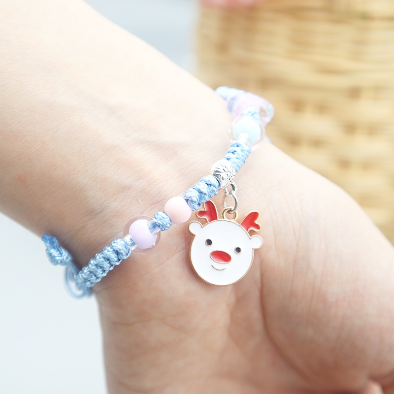 Gadis Dikepang Tali Gelang Hadiah Natal Santa Claus Liontin Wanita Gelang Aksesoris Fashion.