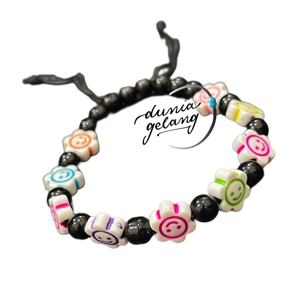 GELANG TALI MOTIF BUNGA WARNA TALI ADJUSTABLE / GELANG PRIA WANITA ANAK DUNIA GELANG