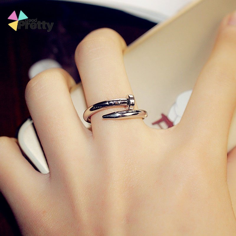 Cincin Wanita Emas Open Screw Nail Ring Gold Silver Adjustable Couple Cincin Fashion Jewelry Ring