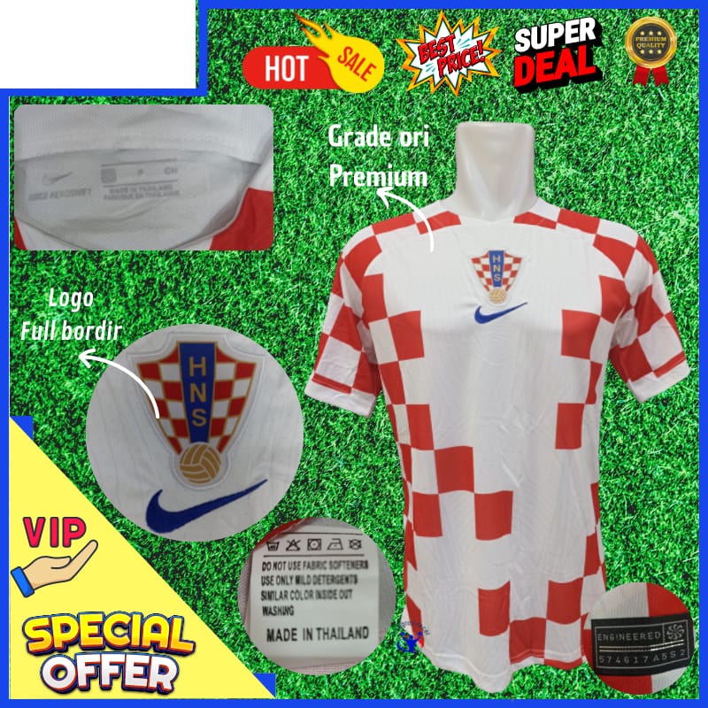 (jerseyolahraga) Jersey Kroasia Kroatia Croatia Croasia Home Piala Dunia 2022 Qatar Grade Ori / Kaos