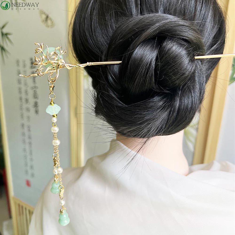 NEEDWAY Women Hair Sticks Hiasan Kepala Hiasan Kepala Mutiara Pengantin Untuk Perempuan Bunga Pendent Chinese Hair Fork