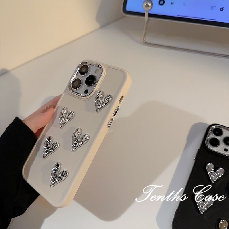 Kompatibel Untuk IPhone14 13 12 11 Pro Max8 7 6 6s Plus X Xr Xs Max SE 2020 Plating Cover INS Gaya Canggih 3D Bentuk Hati Phone Case