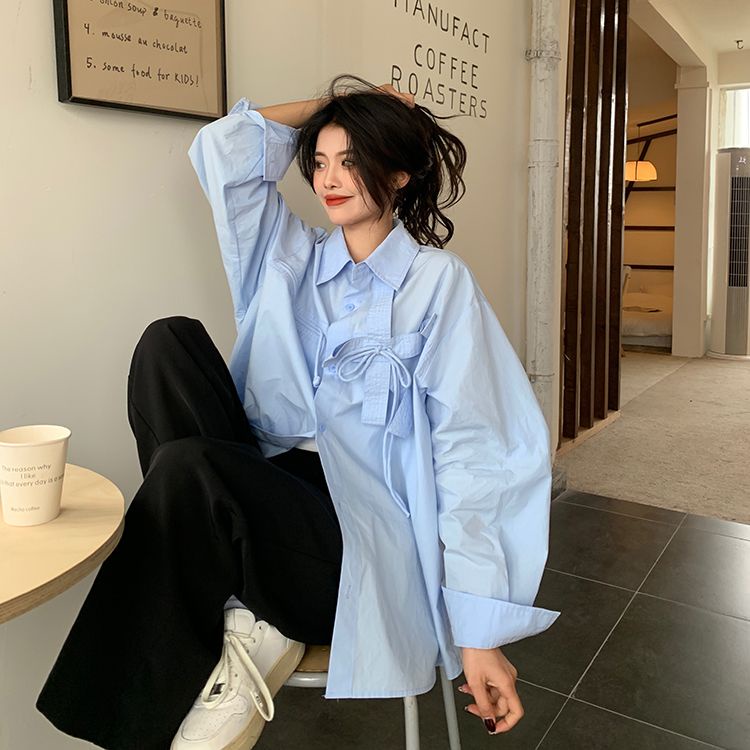 Kemeja Wanita Import Lengan Panjang Oversize Casual Korean Blouse