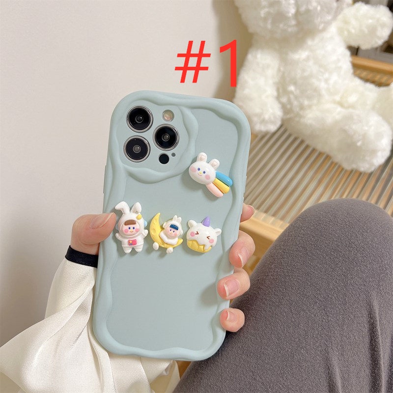 Macaron Purple Wave Astronaut Bunny Doll Soft Silicon Case HP iP iPhone 6 6S 7 8 14 + Plus SE 2020 2022 X XS XR 11 12 13 Pro Max Girl Woman Casing