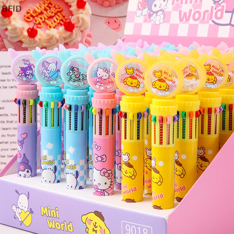 [BFID] 10warna Bolpoin Multi Warna Kawaii Kartun Tekan-Jenis Warna Pulpen Alat Tulis Sekolah Pasokan Multi-Fungsi Hadiah Alat Tulis [ID]