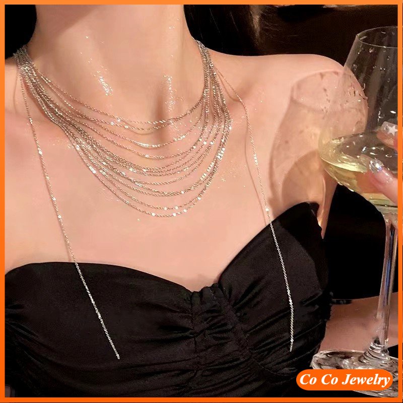 Scattered Jumbai~Berlapis Multi-layer Rantai Klavikula Wanita2023Terbaru Meledak Kalung Cahaya Mewah Niche High-end Kalung
