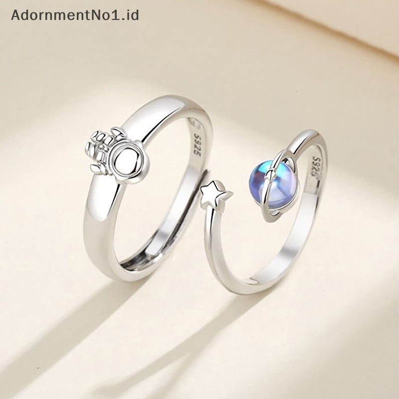 [AdornmentNo1] Couple astronot Planet cincin pasangan aksesoris Spaceman Moon Ring Star Moon Finger Ring untuk kekasih pria wanita perhiasan