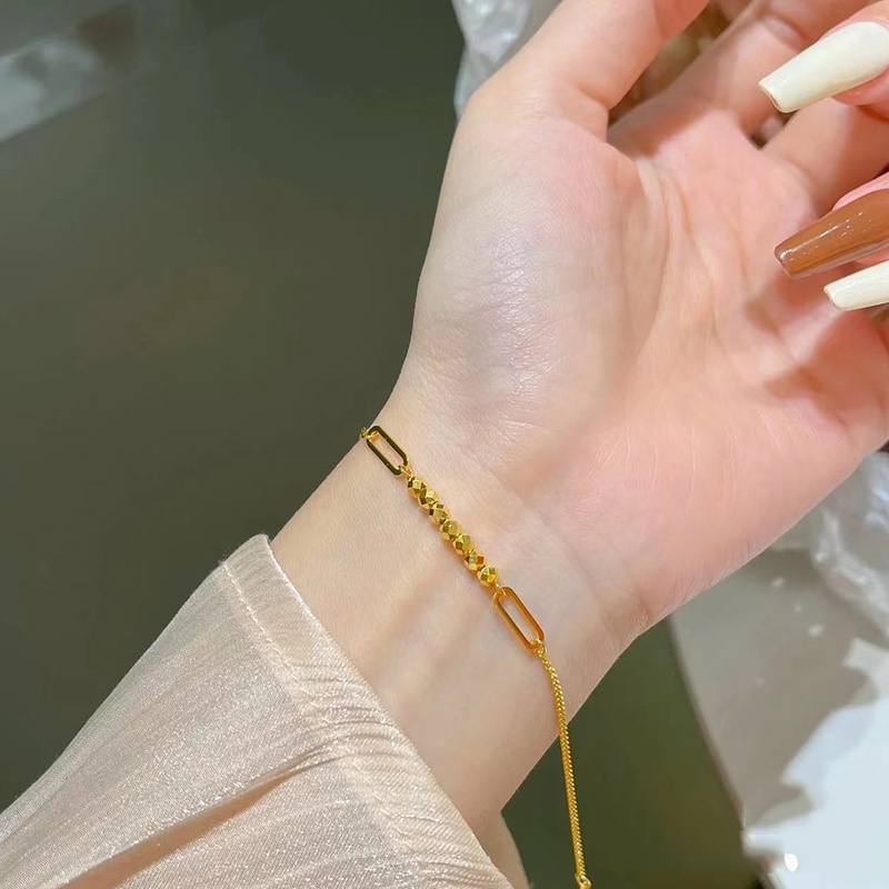 Roselife Uang Tua Mengkilap Emas 14 K Manik-Manik Kecil Pesona Beruntung Gelang Wanita Gadis Klasik Elegan Pergelangan Tangan Rantai Gelang Perhiasan Aksesoris