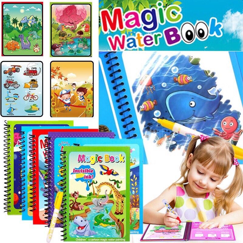 Mainan Edukasi Magic Water Book Buku Mewarnai Mainan Air Bersih Kado Bayi MOSHCO