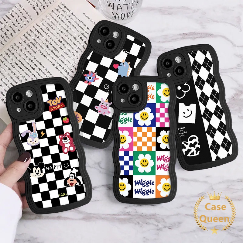 Cartoon Toy Story Checkerboard Sunflower Couple Case for Redmi 9C A1 9C NFC 9A 9T 10A 10C 12C 10 9 Note 10 11 9 8 11s 10S Cute Little Monsters Diamond Soft Wavy Edge Cover