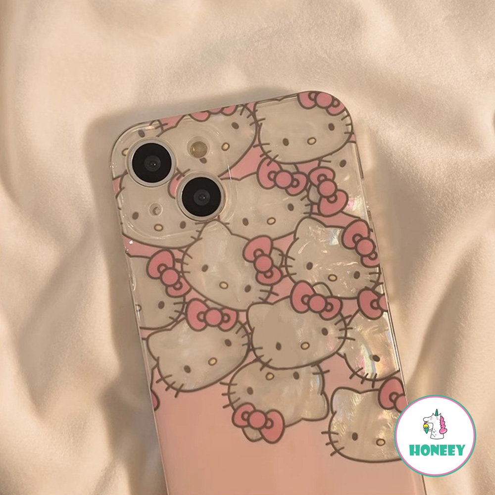 Japan Glitter Shell Pattern HelloKitty Phone Case Compatible for iPhone 14 13 12 11 Pro Max XR X XS MAX 7Plus 8Plus Case Pattern Anti-Drop Cover